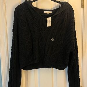 Aeropostale Black Cable Knit Cropped Button Sweater